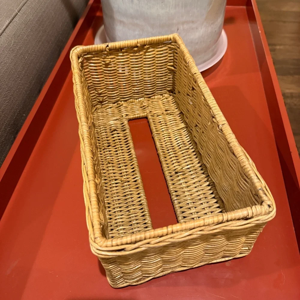 Vintage Woven Wicker Tissue Box Cover Large Rectangular